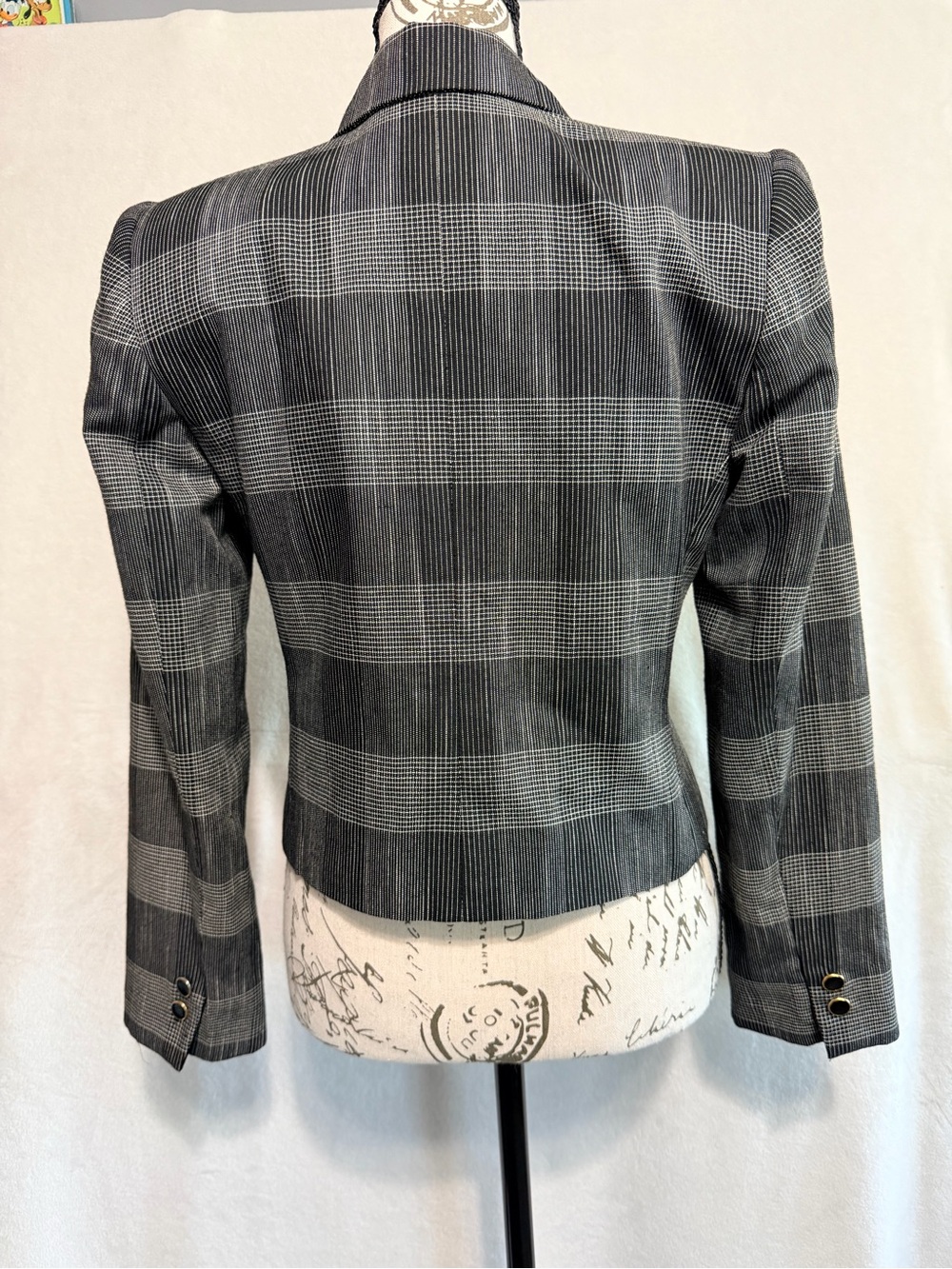 Petite Sophisticate Black & Gray Plaid Double-Breasted Blazer - Picture 4 of 8